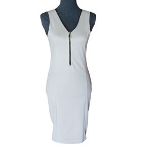 French Atmosphere Y2K Front Zipper V Neck Bodycon Dress Sz Med